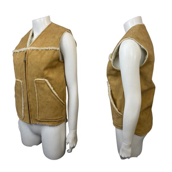 Vintage 1970s Faux Suede Zip Up Vest Jacket Shearling Lined / Women’s XS - Picture 3 of 7